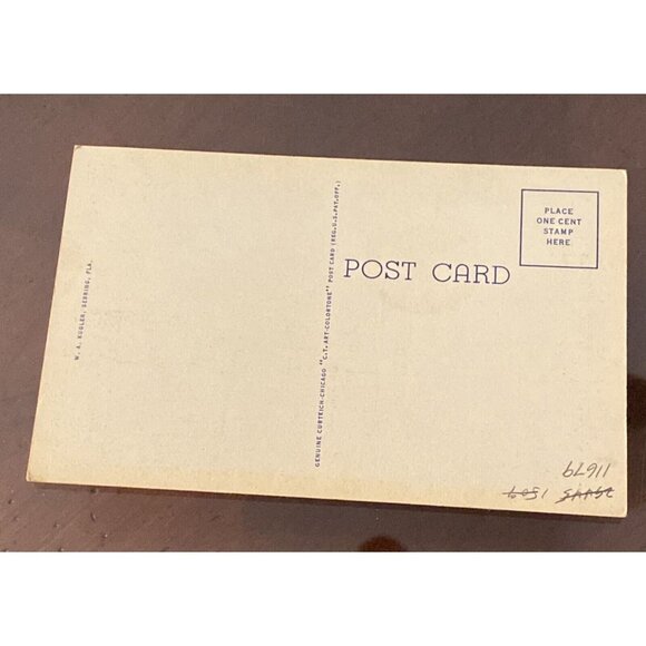 Sebring FL Recreation Center Vintage Postcard Linen 50s Car Curt Teich‎ - Picture 3 of 4